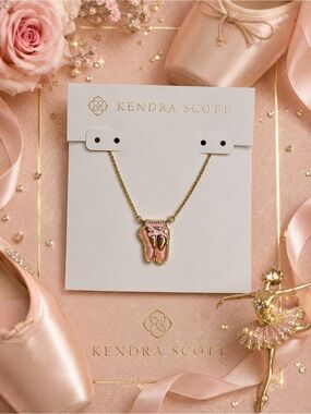 Kendra Scott Pink Ballet Slipper Pendant Necklace - Gold Tone Balletcore Jewelry